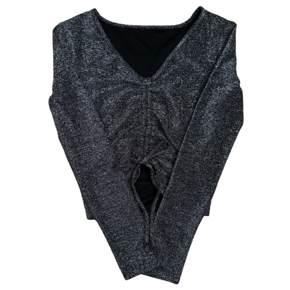 Glitter Drawstring Ruched Knit Top - Picture 2 of 4